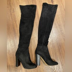 Black Over-the-Knee Block Heel Boots (Aldo)